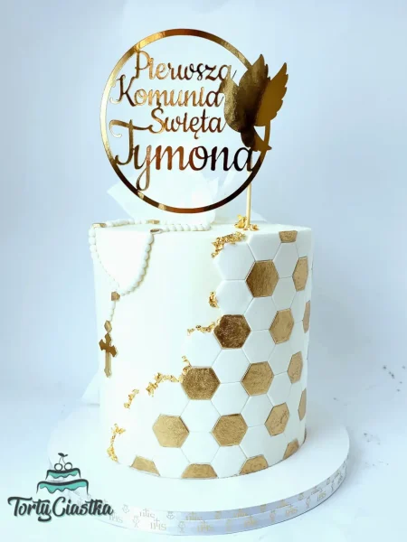 Tort komunijny- biało-złoty