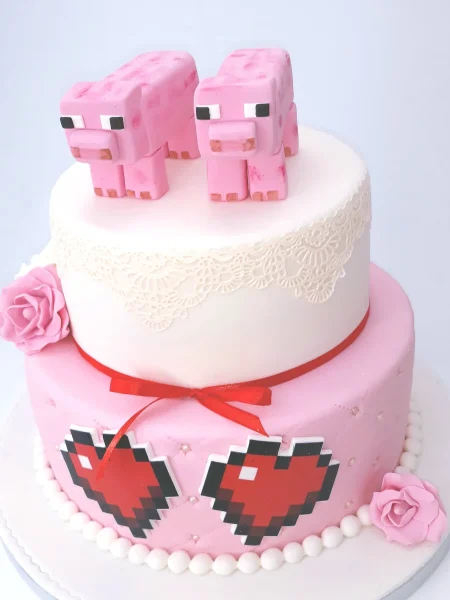 Tort ślubny- świnki Minecraft