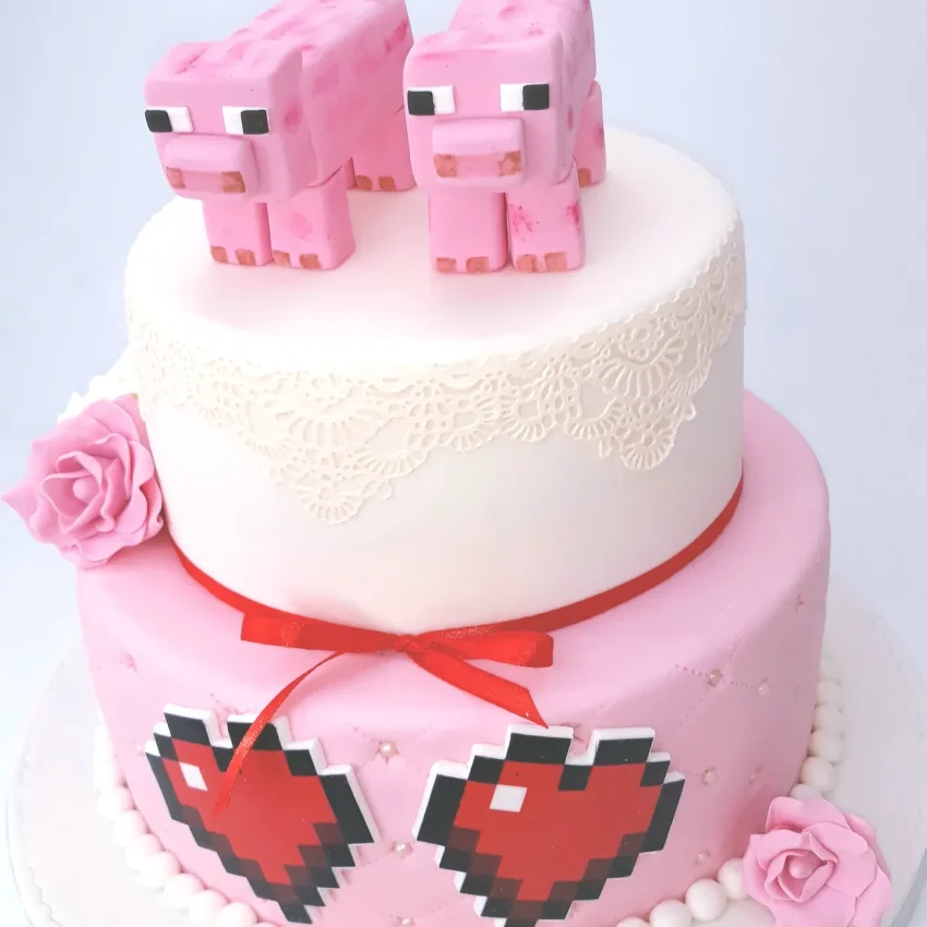 Tort ślubny- świnki Minecraft